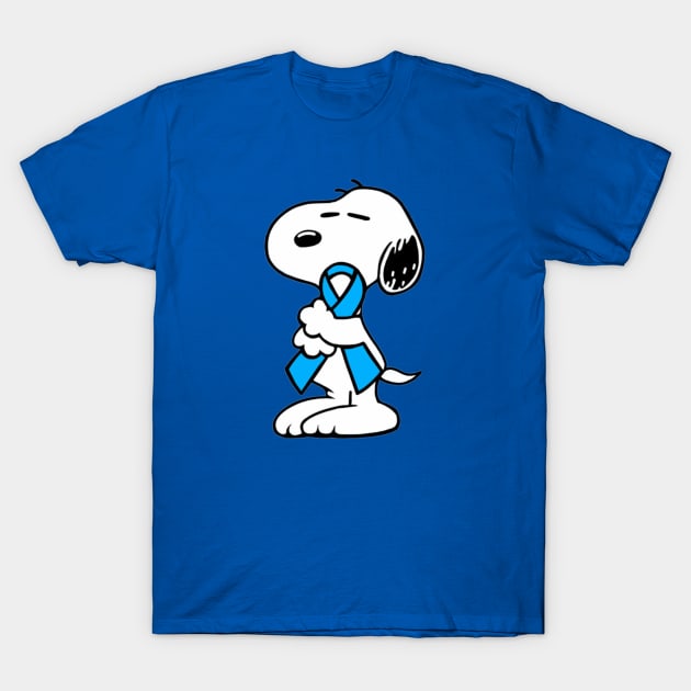 Dog Hugging an Awareness Ribbon (Light Blue) T-Shirt by CaitlynConnor